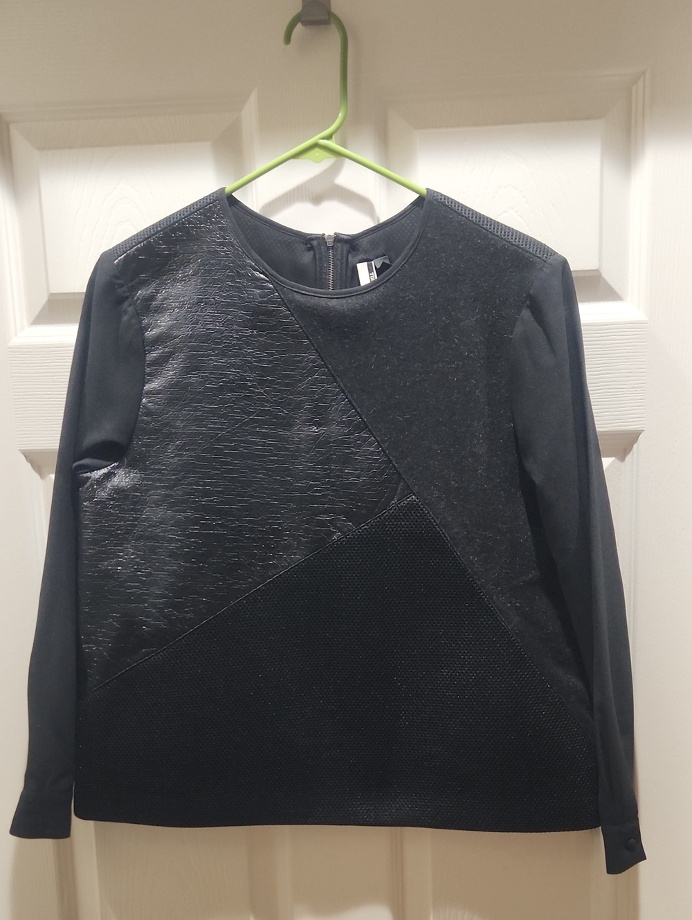 Topshop Black Mixed-Material Long-Sleeve Top